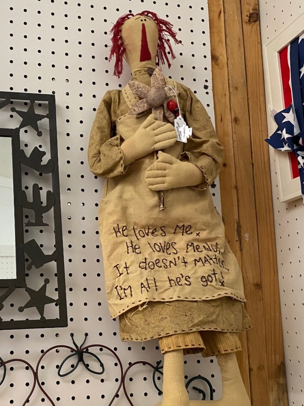 Primitive decor vintage honey & me cloth Raggedy Ann He loves me not doll